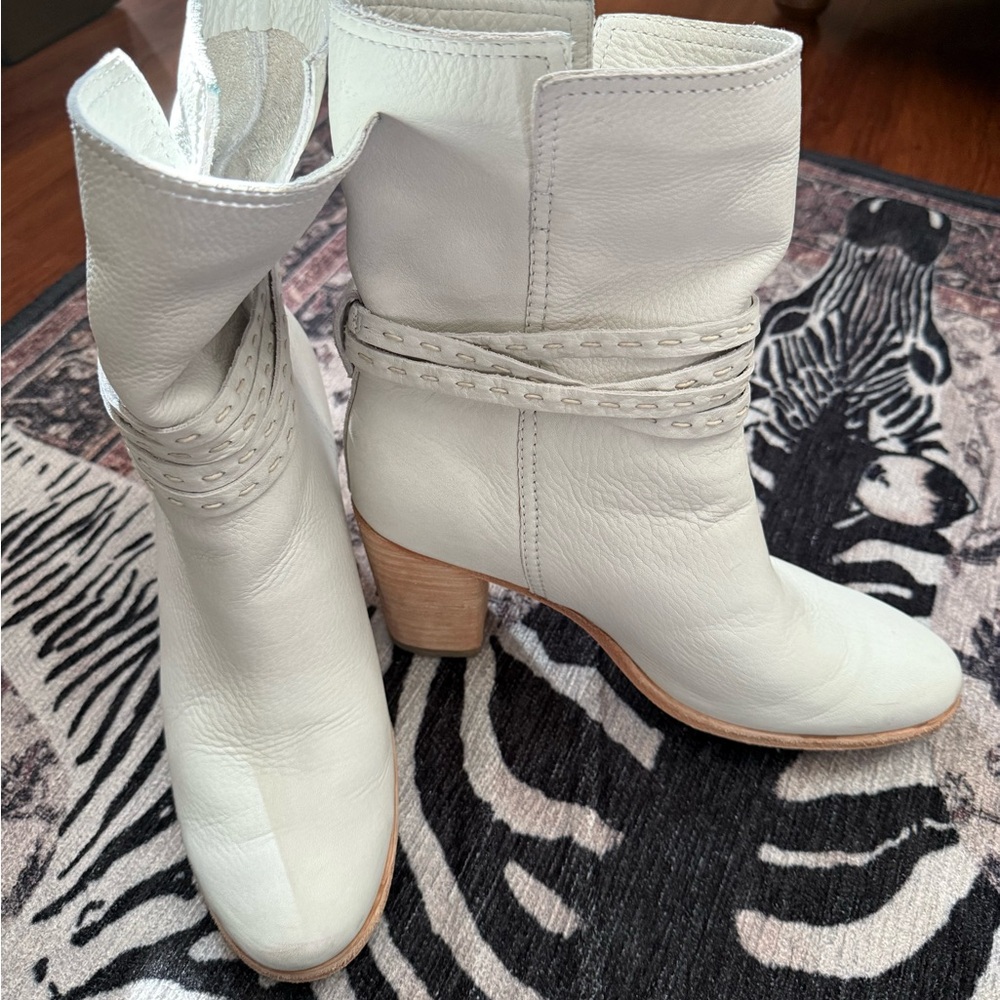 Frye White Leather Ankle Boots